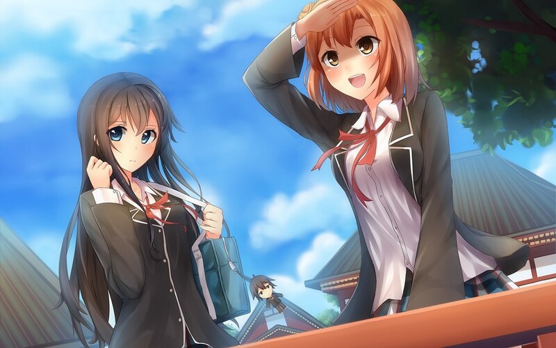 Two Schoolgirls Standing — Blue, Bright