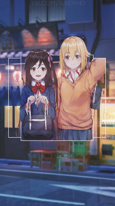 Two Schoolgirls Standing — Blue, Calm