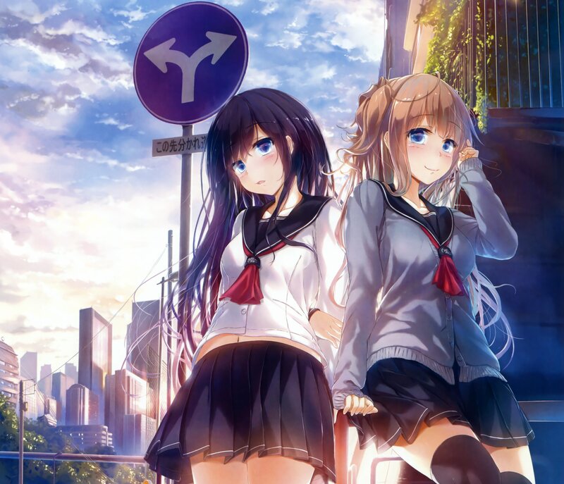 Two Schoolgirls Standing — Blue