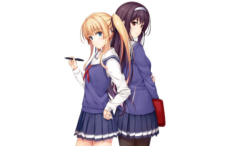 Two Schoolgirls Standing — Purple