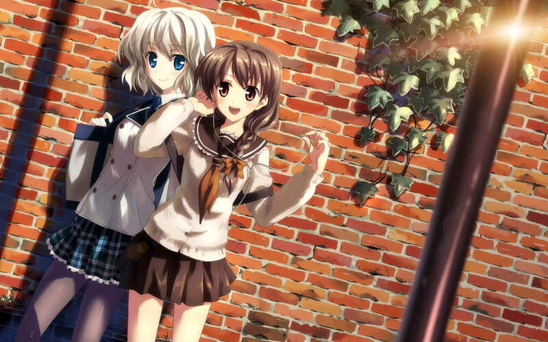Two Schoolgirls Standing — Red