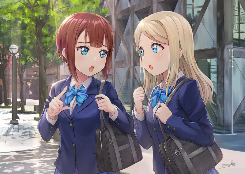 Two Schoolgirls Talking — Blue