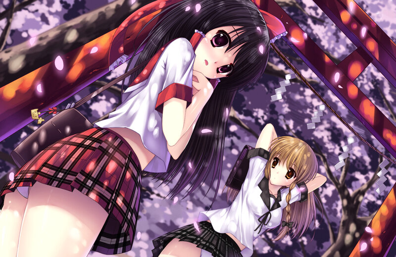Two Schoolgirls under Cherry Blossoms — Purple