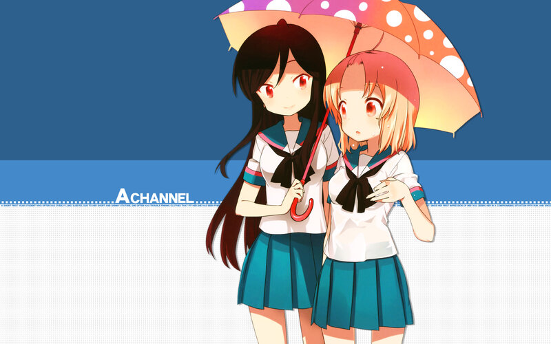 Two Schoolgirls under Umbrella — Blue