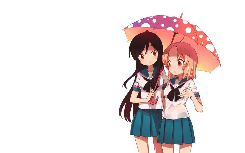 Two Schoolgirls under Umbrella — White