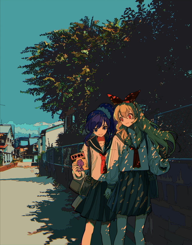 Two Schoolgirls Walking — Teal