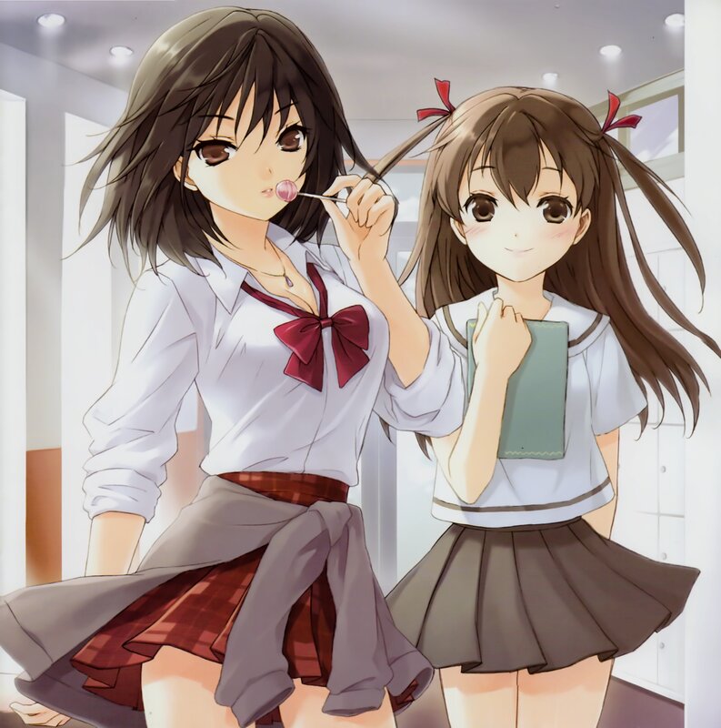 Two Schoolgirls — White, Cheerful