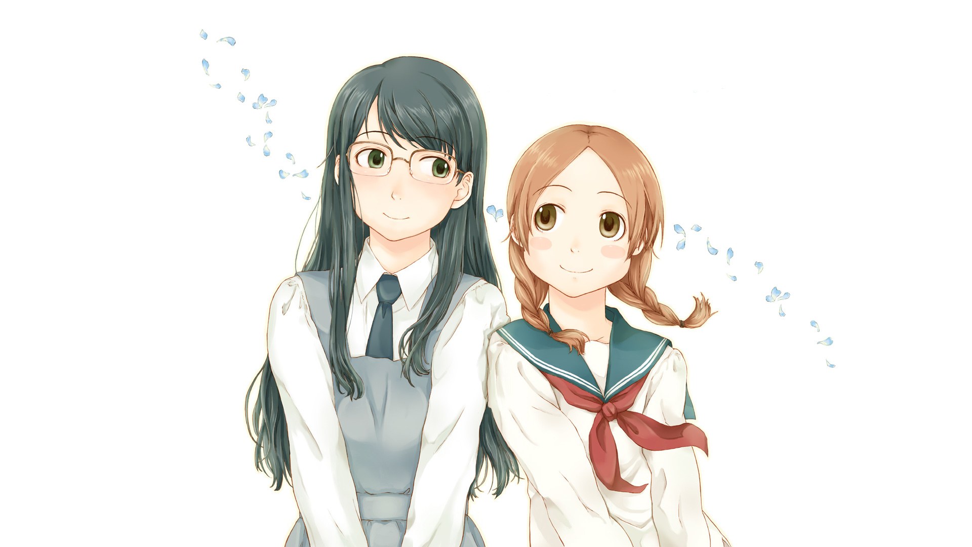 two schoolgirls with flowers