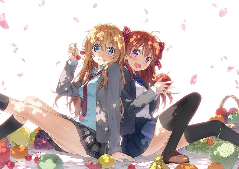 Two Schoolgirls with Fruit — White