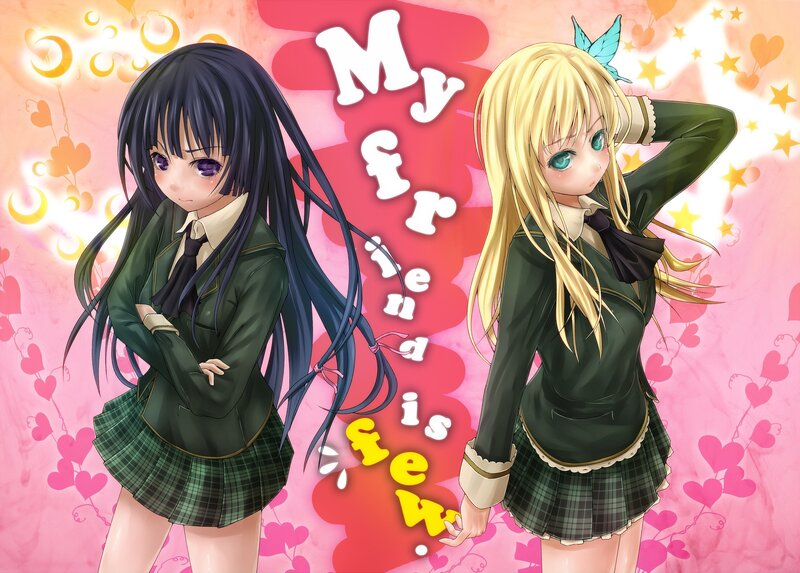 Two schoolgirls with text