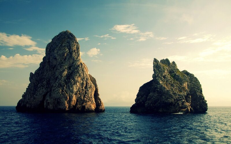 Two Sea Stacks in Ocean