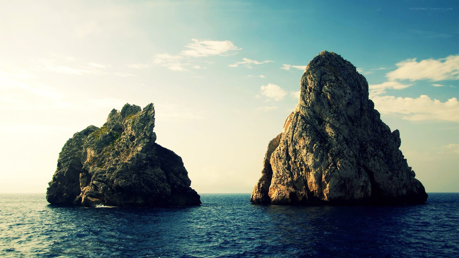 Two sea stacks in the ocean
