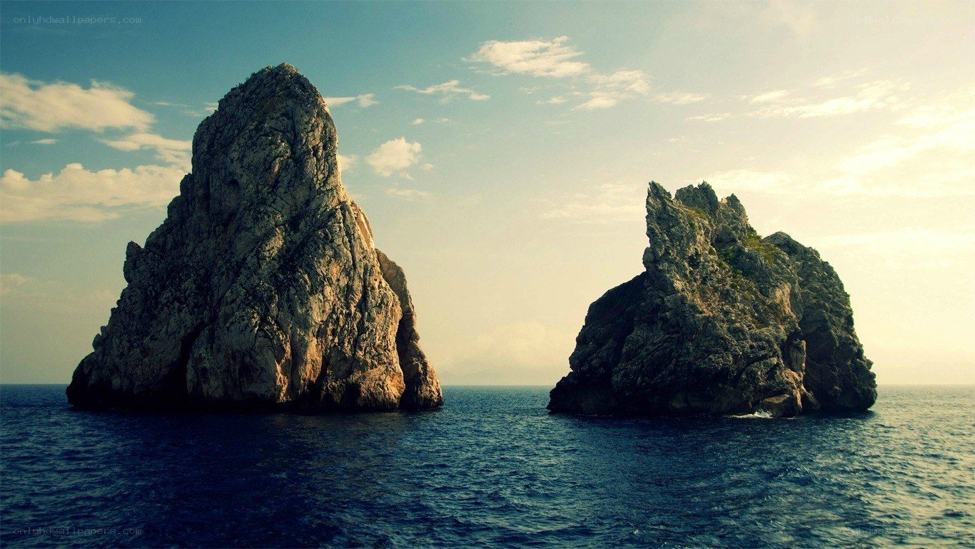Two sea stacks in the ocean