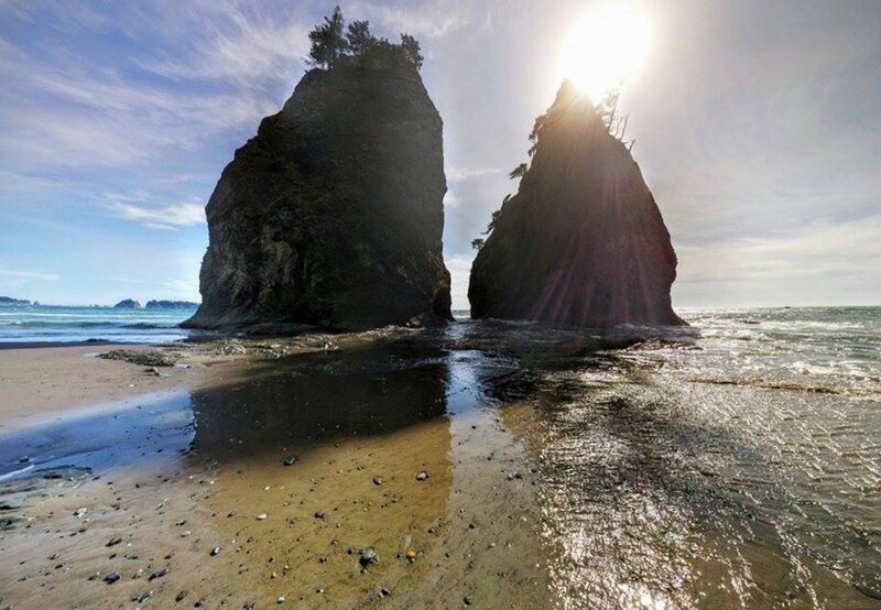 Two Sea Stacks on Beach