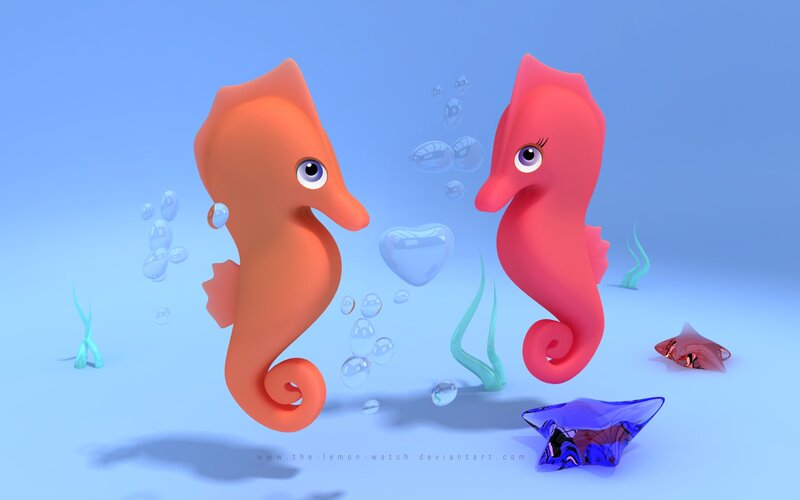 Two Seahorses Facing Each Other