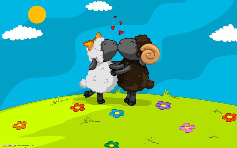 Two Sheep Kissing — Blue, Happy