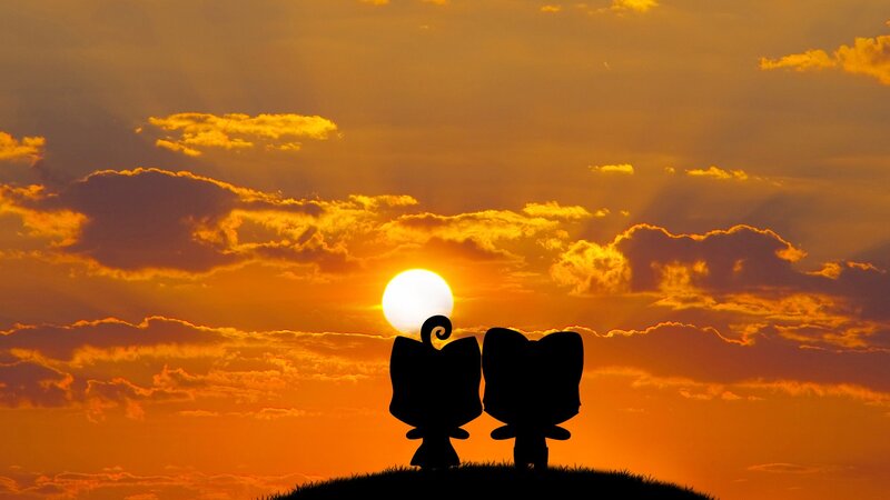 Two Silhouetted Characters — Orange