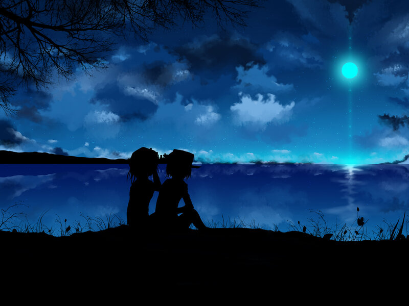 Two Silhouetted Figures — Blue, Serene, Night