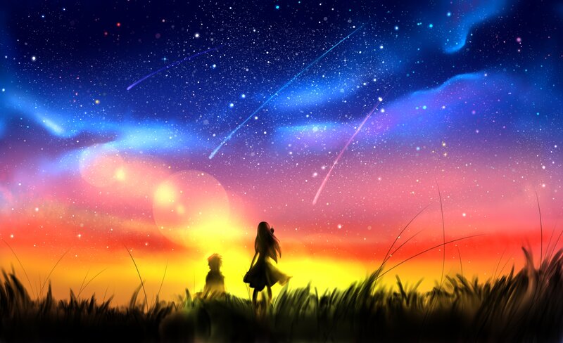 Two Silhouetted Figures — Blue, Serene