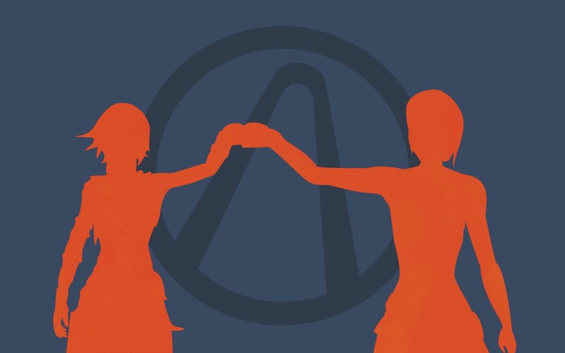 Two Silhouetted Figures — Orange, Neutral