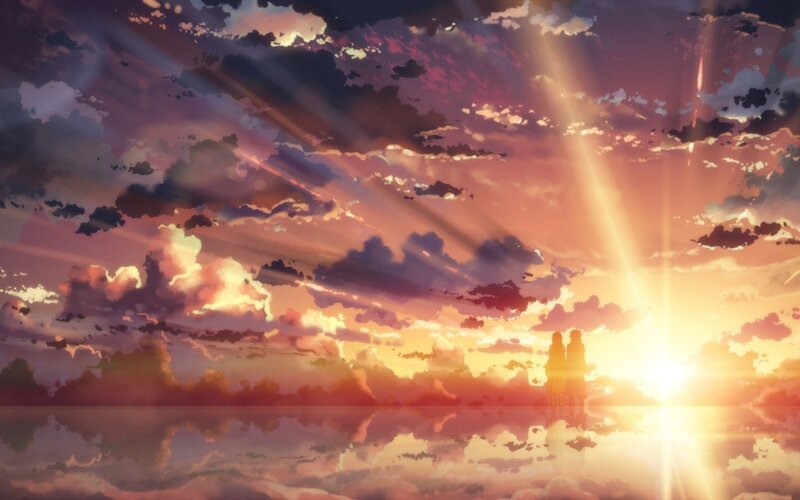 Two Silhouetted Figures — Orange, Serene, Sunset, Anime