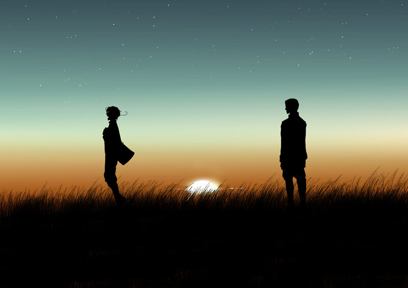 Two Silhouetted Figures — Orange, Serene