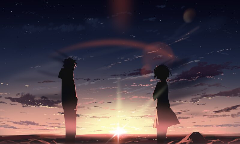 Two Silhouetted Figures — Purple, Serene, Sunset