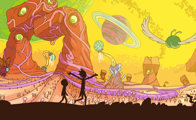 Two Silhouettes on Alien Planet — Yellow
