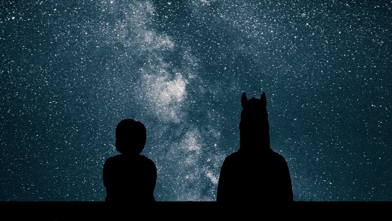 Two Silhouettes under Stars — Black