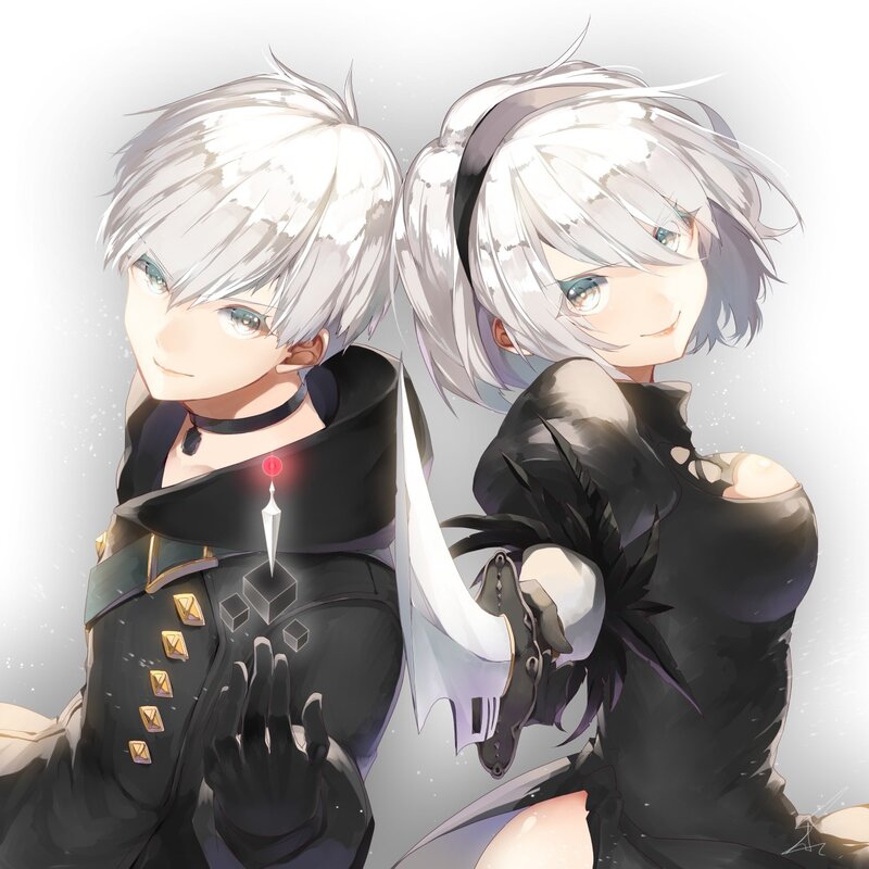 Two Silver-haired Characters — White, Calm