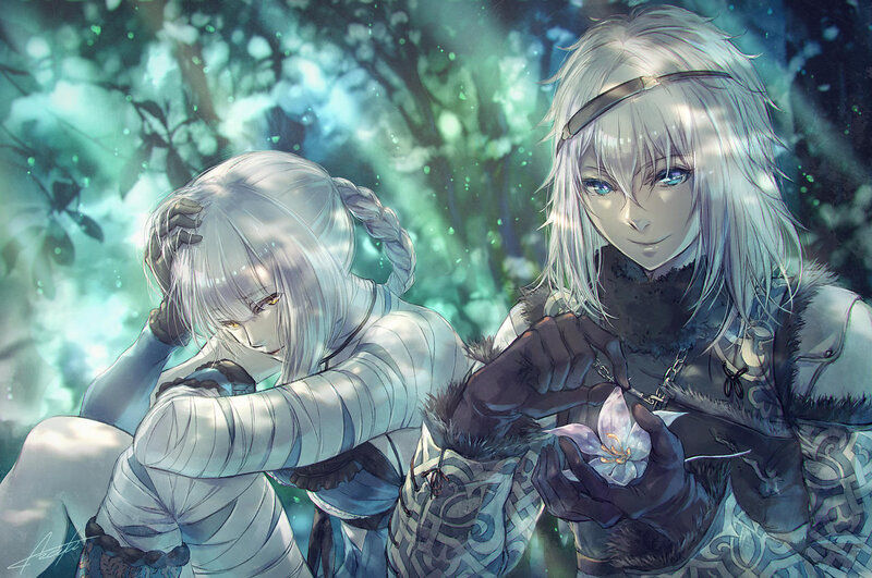 Two Silver-haired Characters — White, Serene