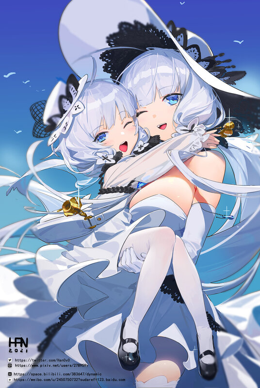 Two Silver-haired Girls — Blue, Playful