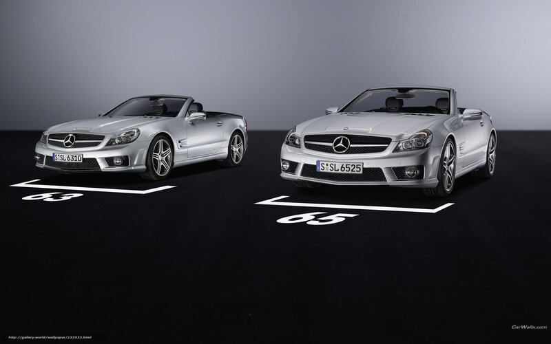 Two silver Mercedes-Benz SL convertibles