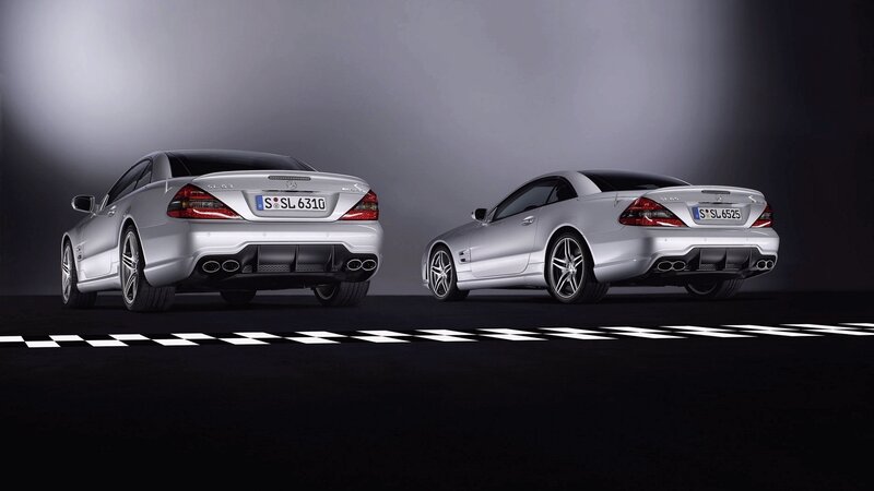 Two silver Mercedes-Benz SL63 AMG cars
