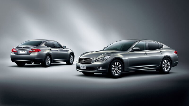 Two silver Nissan Fuga sedans