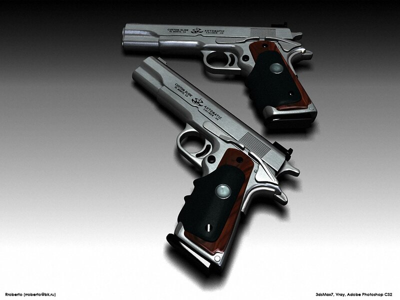 Two silver pistols on gray