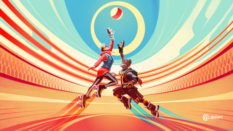 Two Skaters Reaching for Ball