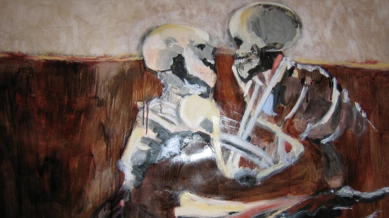two skeletons embracing