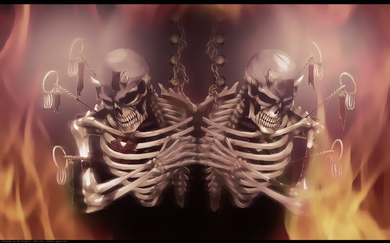Two Skeletons in Flames