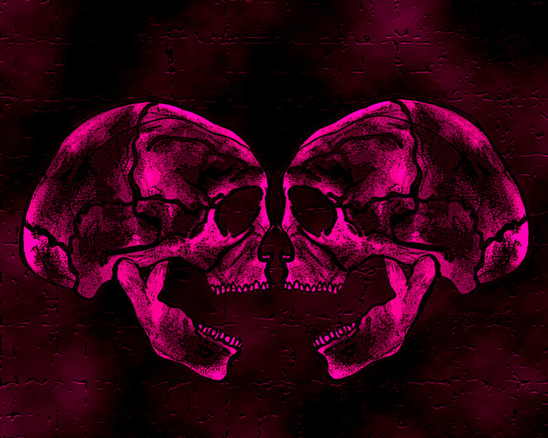 Two Skulls Facing Each Other — Magenta
