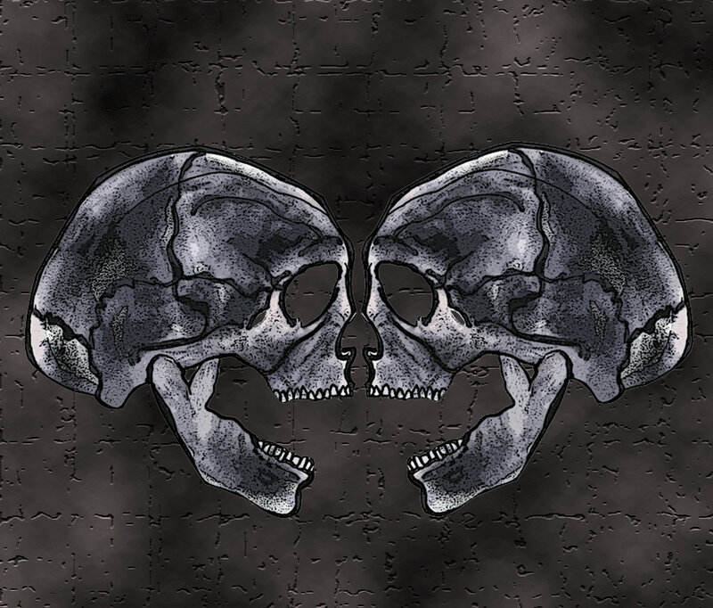 two skulls facing each other