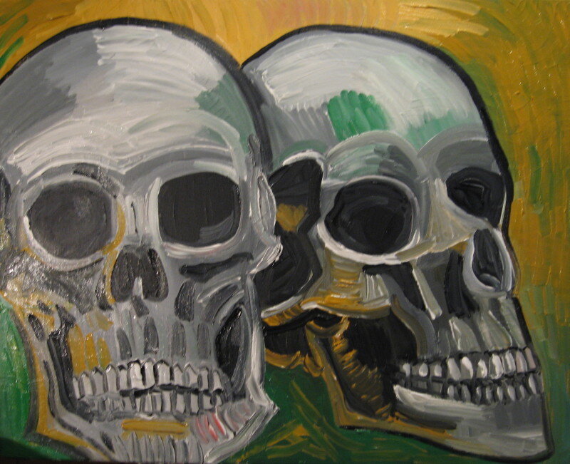 Two skulls in a painting