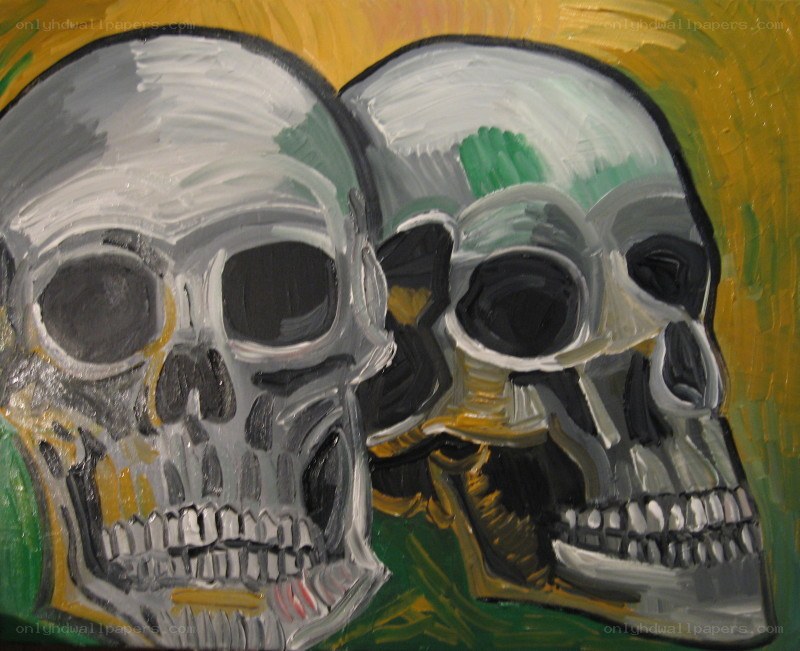Two skulls in a painting