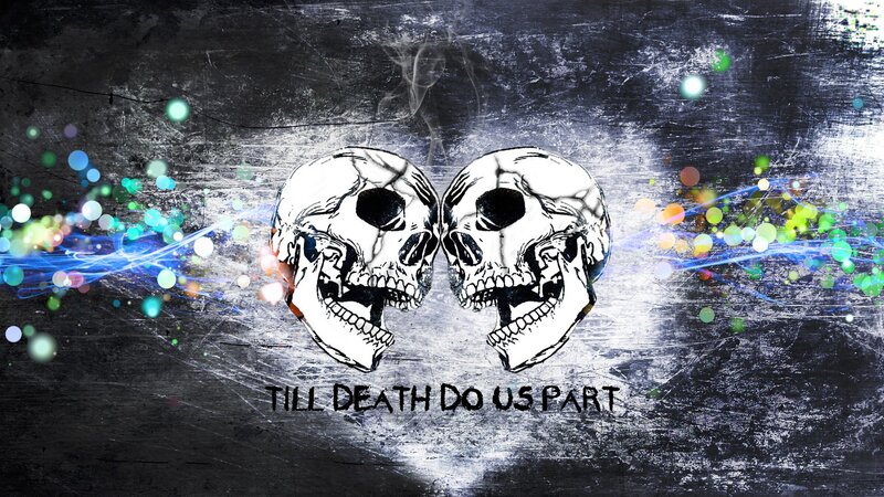 Two skulls with colorful lights