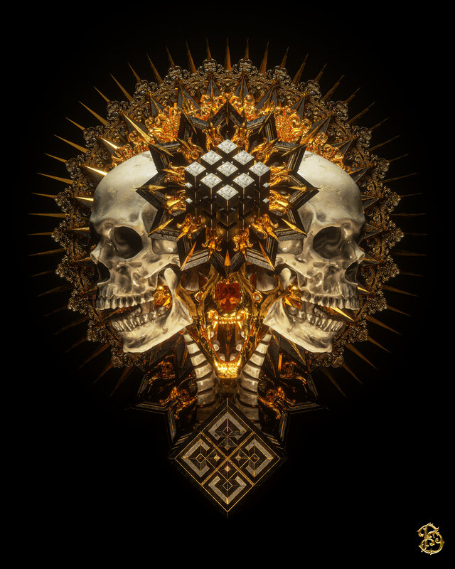 Two Skulls with Golden Crown