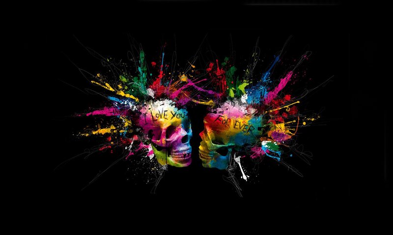 Two Skulls with Paint Splatters — Black
