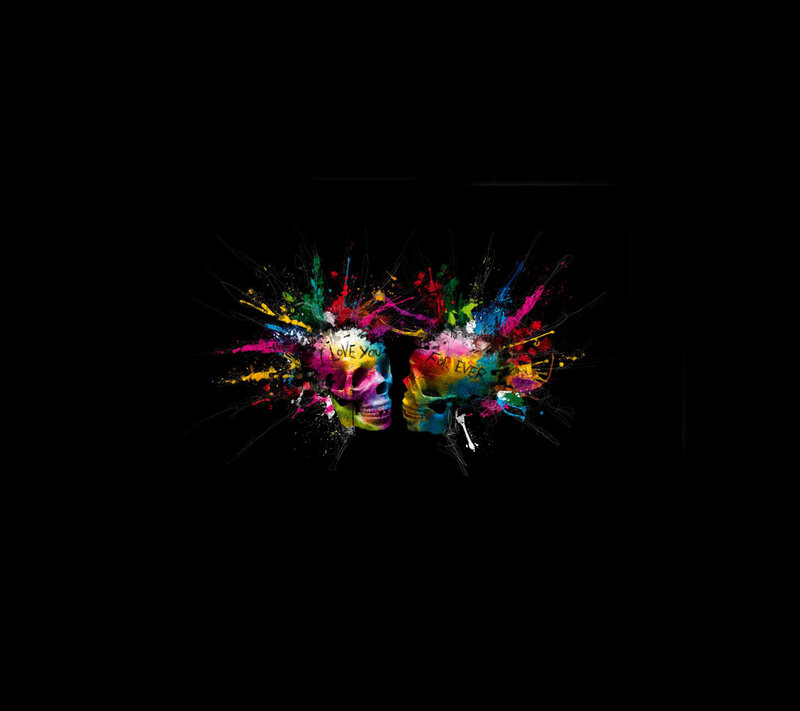 Two Skulls with Paint Splatters