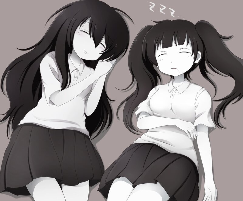 Two sleeping girls in school uniforms