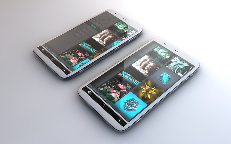 Two smartphones with music app