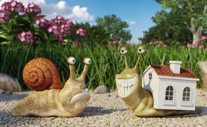 Two Snails in Garden